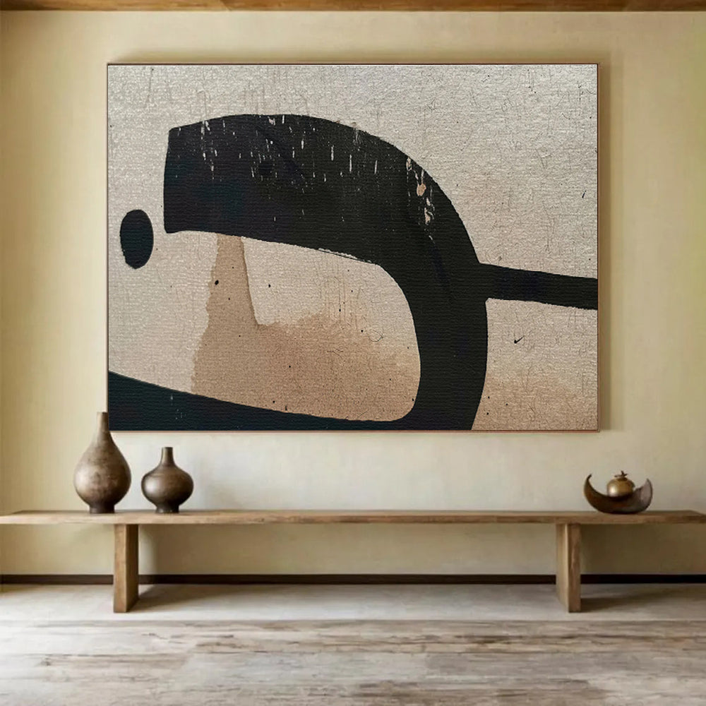 “Worn Black and Beige Abstract” - Abstract Painting on Canvas, Suits Vintage - Style Room & Office DKS587