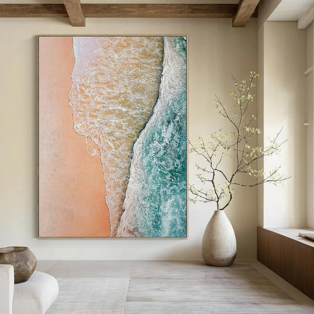 “Pastel Beach Aerial View” - Impressionistic Landscape Painting On Canvas DS044