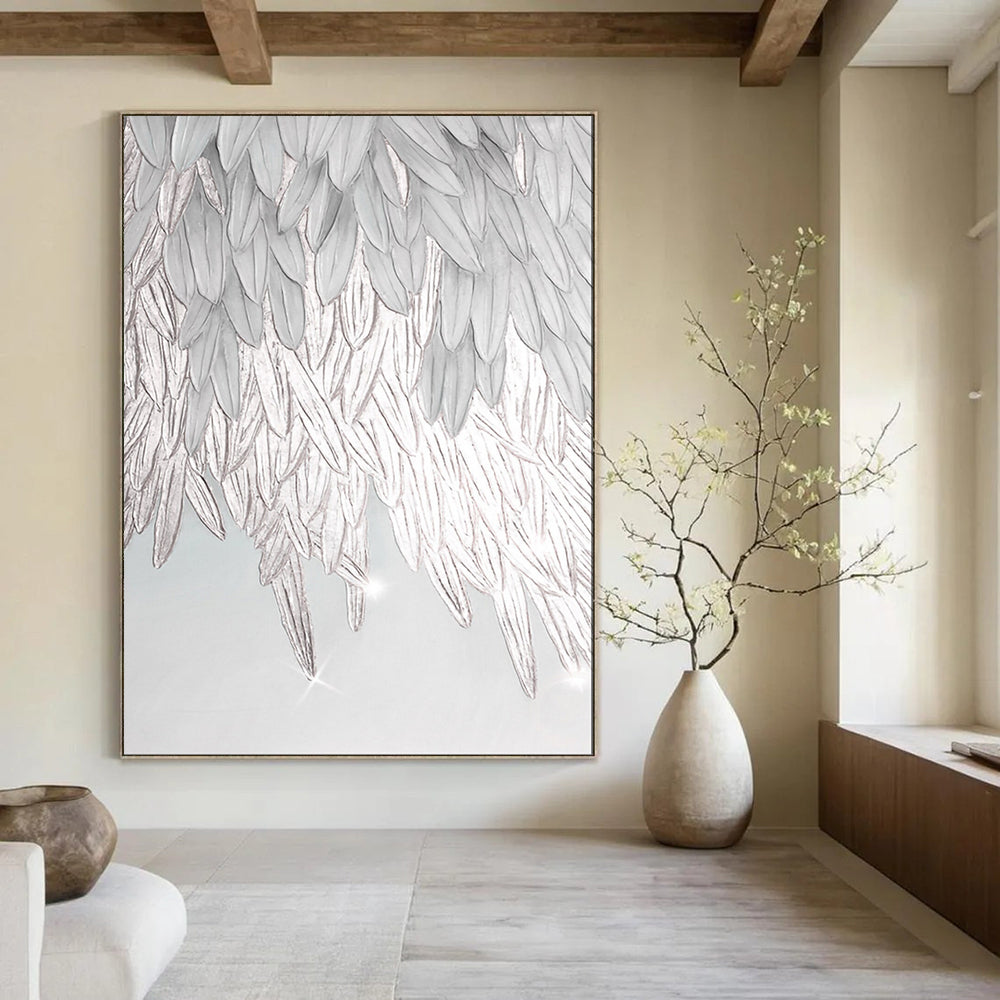 “Silver Feathery Wings” - Realistic - Abstract Painting On Canvas PT2019