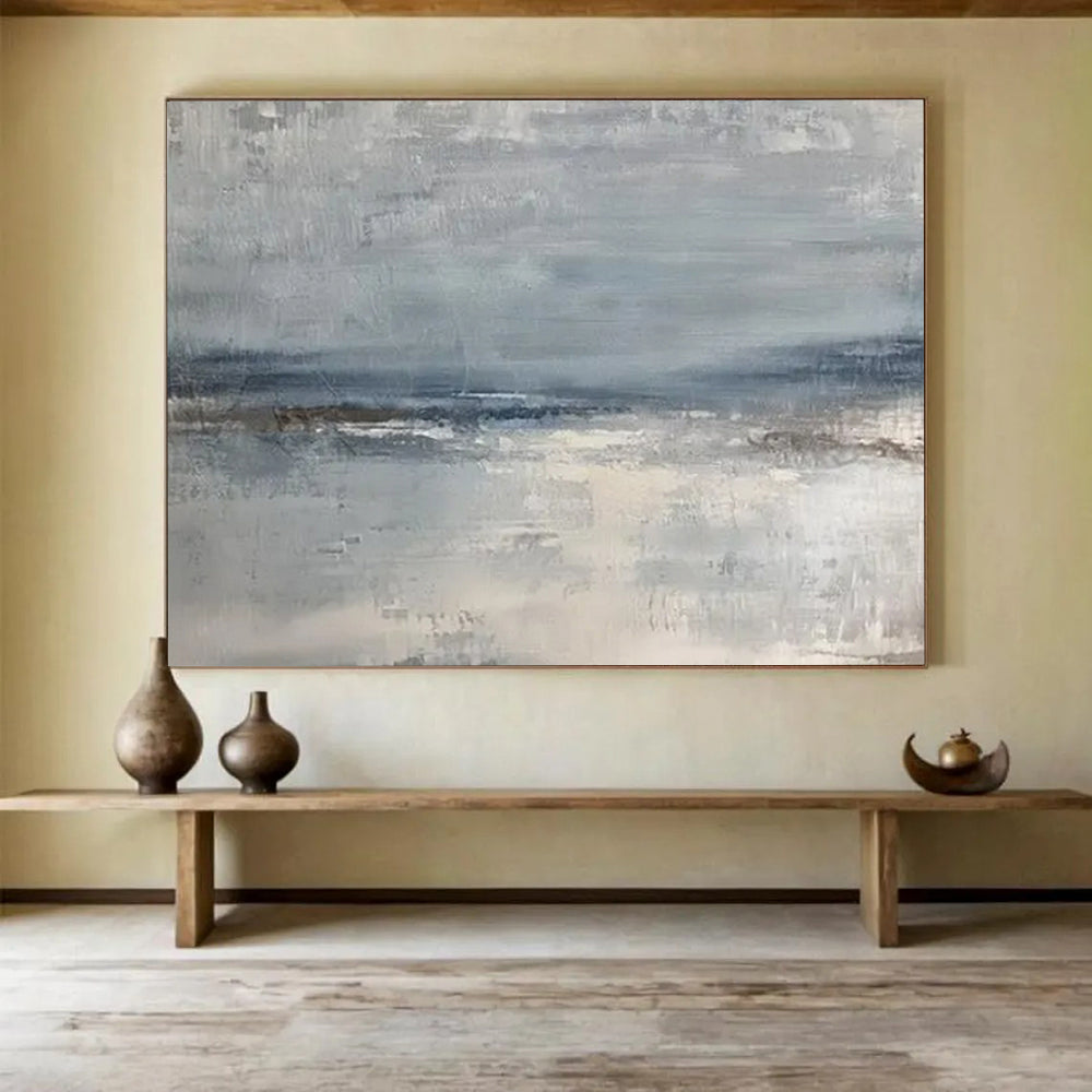 “Gray - Blue Abstract Seaside” - Minimalist Coastal Painting On Canvas PT1578