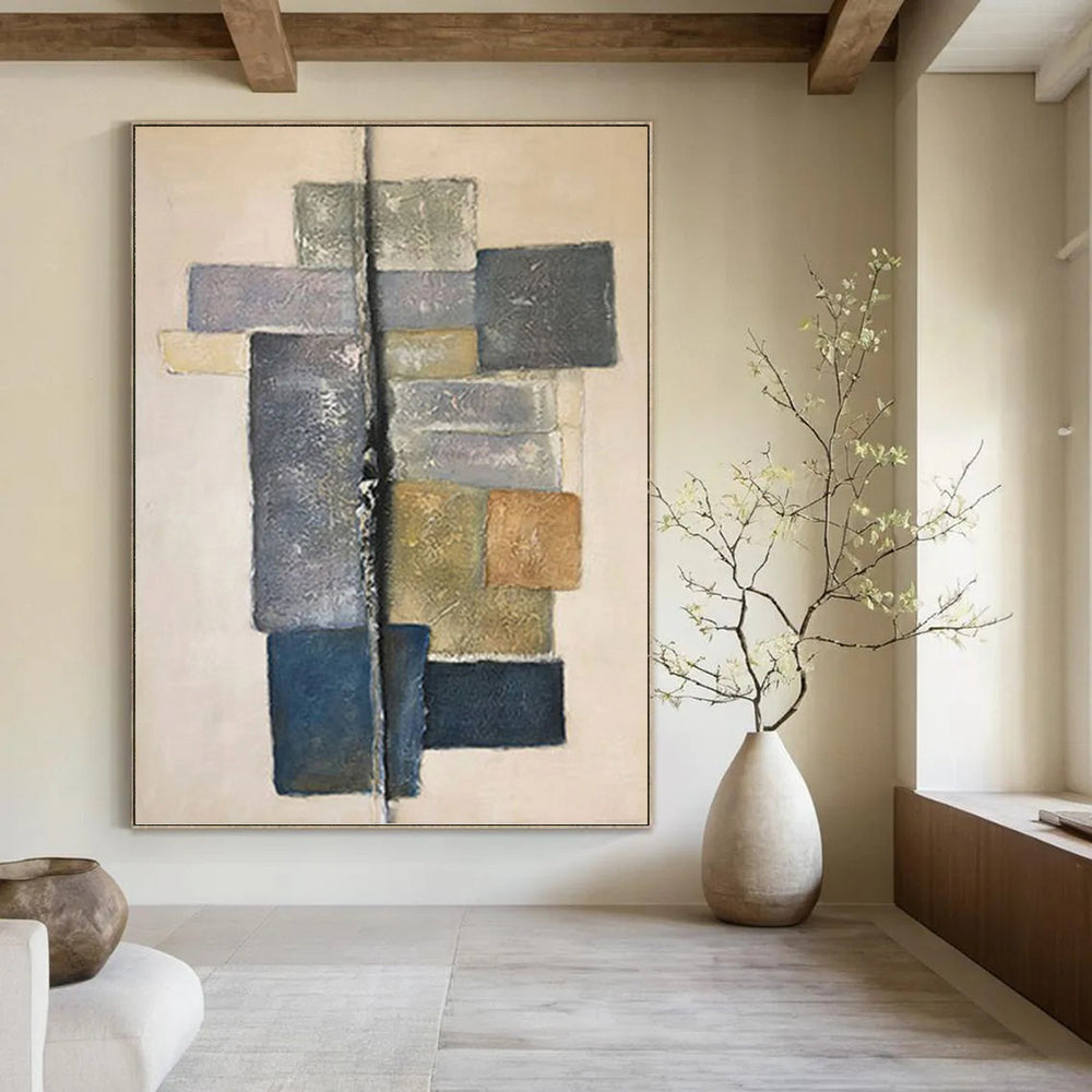 “Geometric Neutral Abstraction” - Geometric Abstract Painting On Canvas PT1051