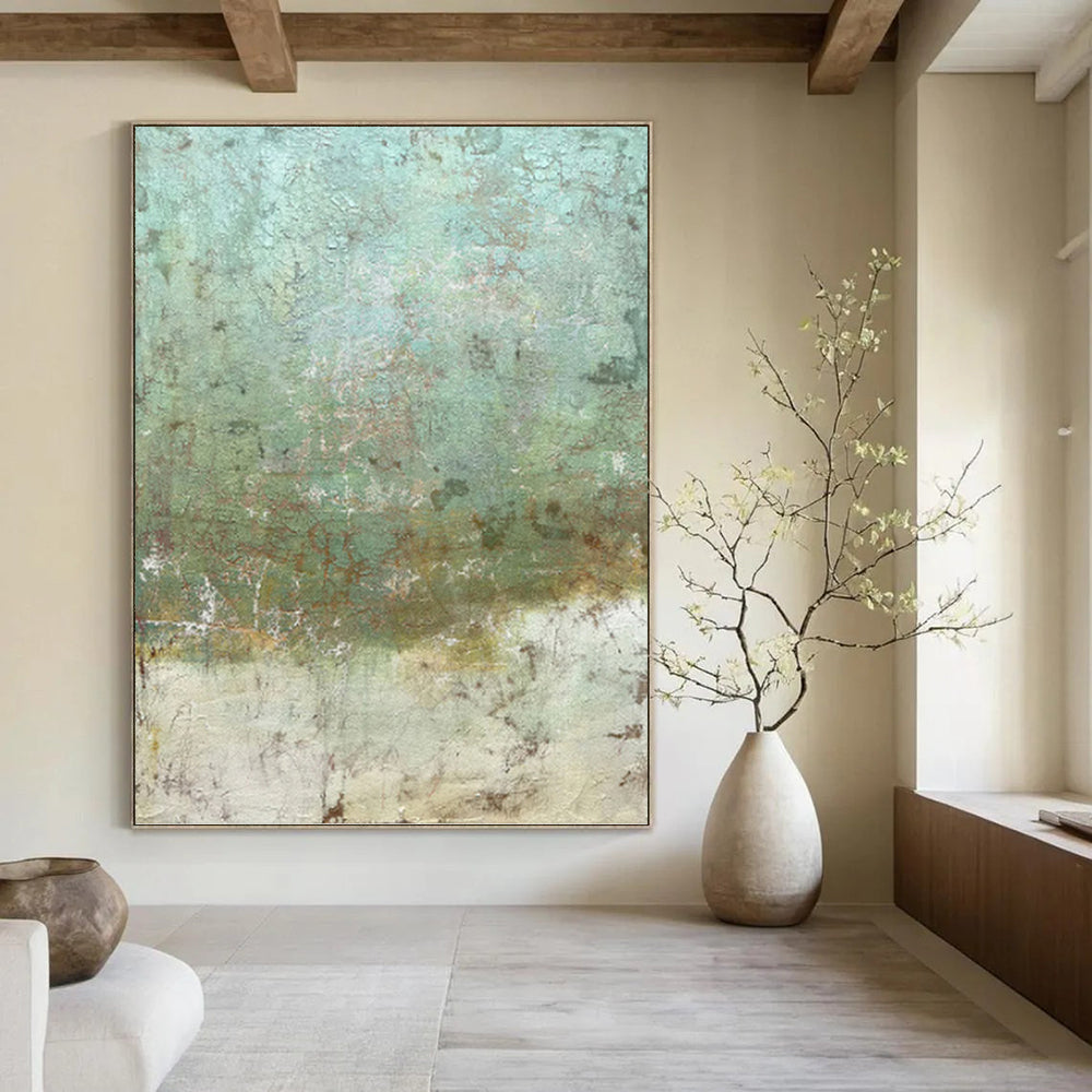 “Textured Green and Brown Abstract” - Abstract, Earthy - Toned Painting On Canvas PT1512