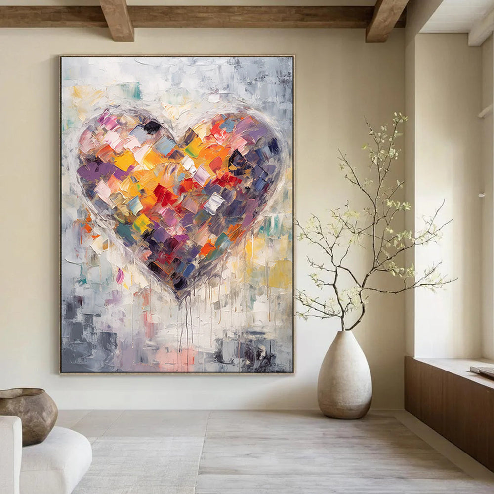 “Colorful Patchwork Heart” - Abstract Symbolism Painting On Canvas PT1840