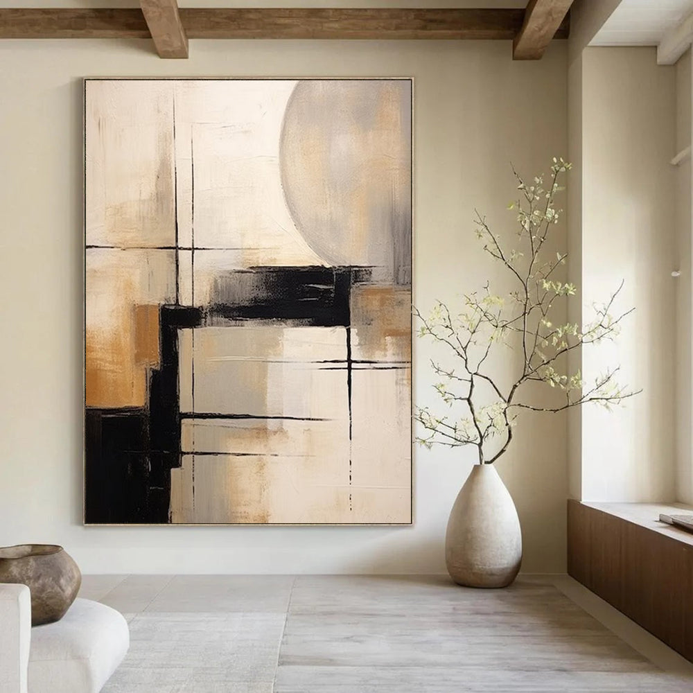 “Neutral Abstract Geometry” - Geometric Abstract Painting On Canvas DS356