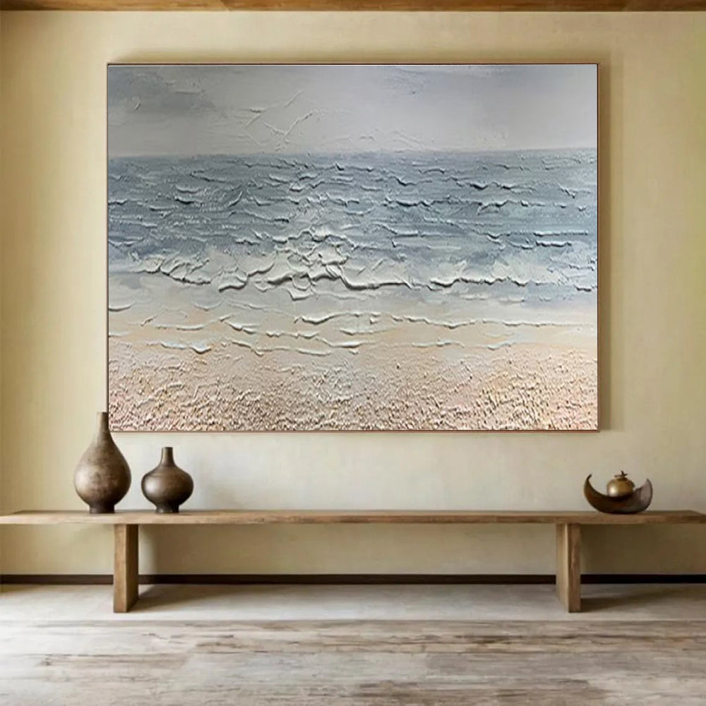 “Textured Gray Sea” - Impasto Oil Seascape Painting On Canvas DKS865