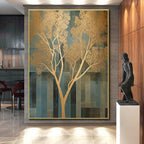 Gold & Blue Abstract Tree Painting On Canvas PS0827