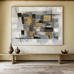 Gold - Accented Geometric Collage - Textured Abstract Painting On Canvas DKS353