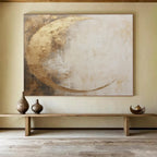 “Gold and Beige Abstract Moon” - Textured Minimalist Painting On Canvas PT081