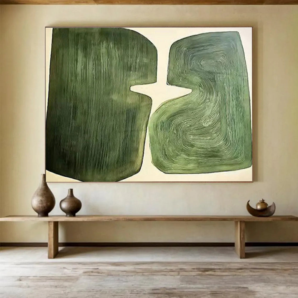 “Green Abstract Shapes” - Abstract Painting On Canvas DKS529