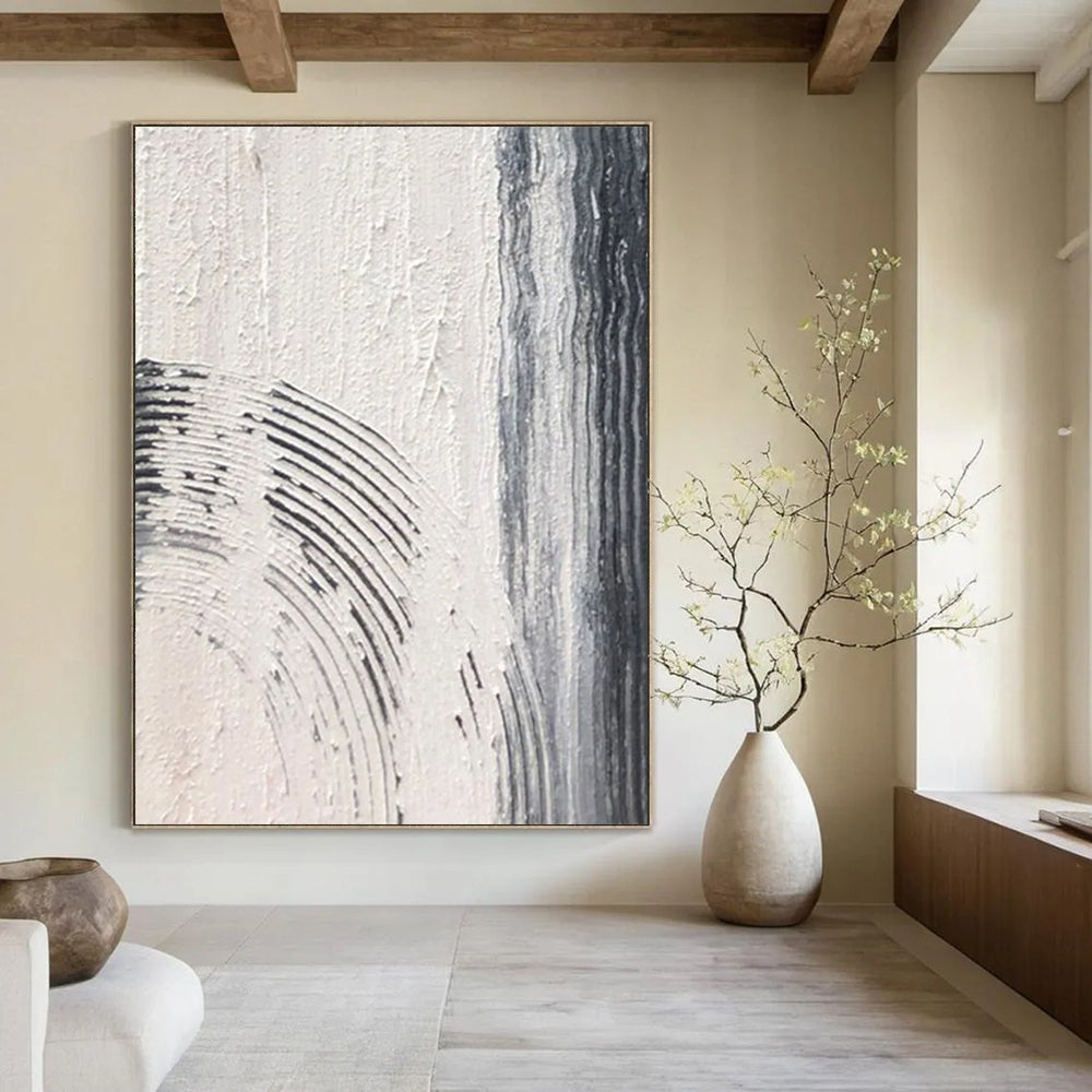 “Linear Textures: Gray, White Abstract” - Subtle Abstract Painting On Canvas DS399