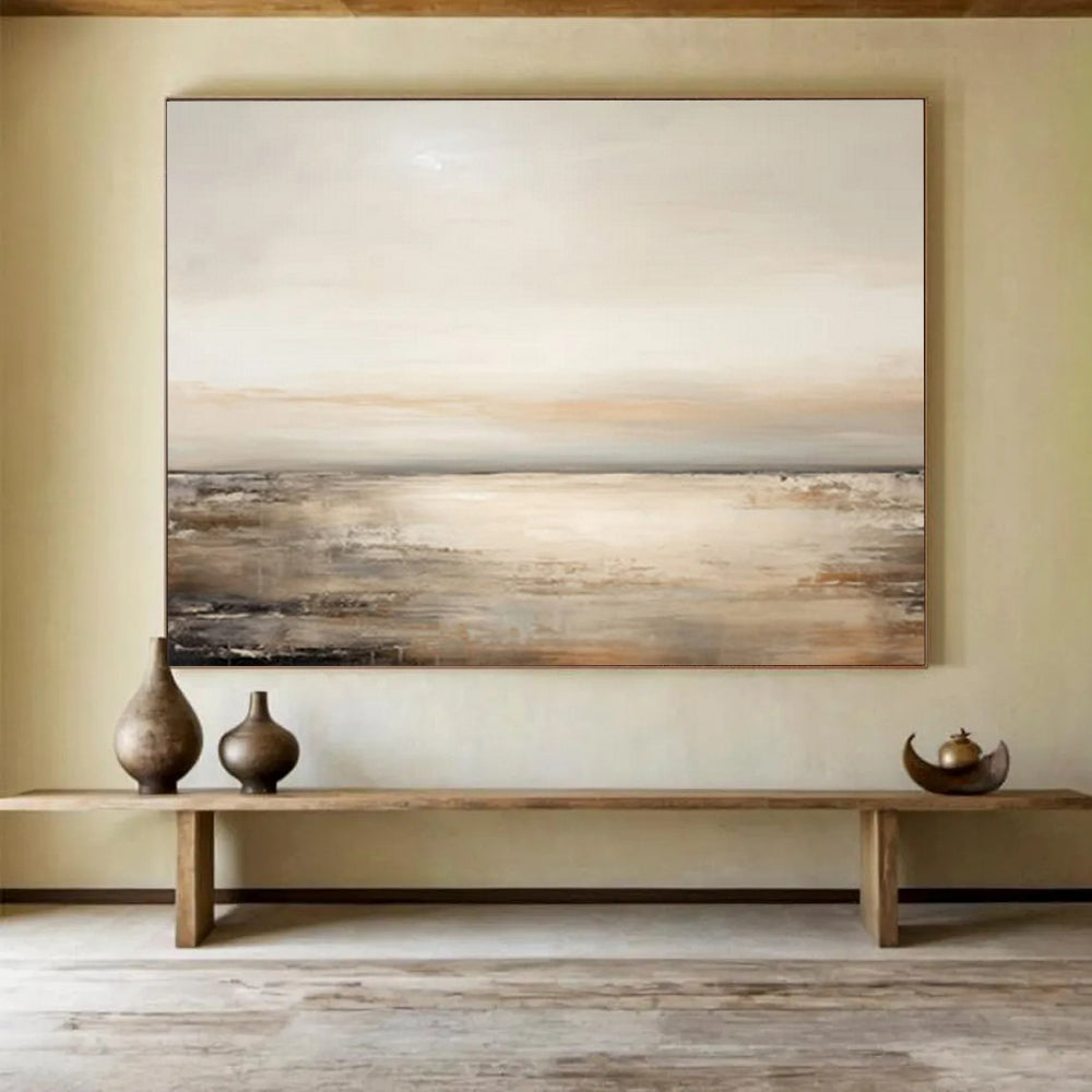 “Beige - Toned Abstract Seaside” - Neutral - Tone Landscape Painting On Canvas PT1572