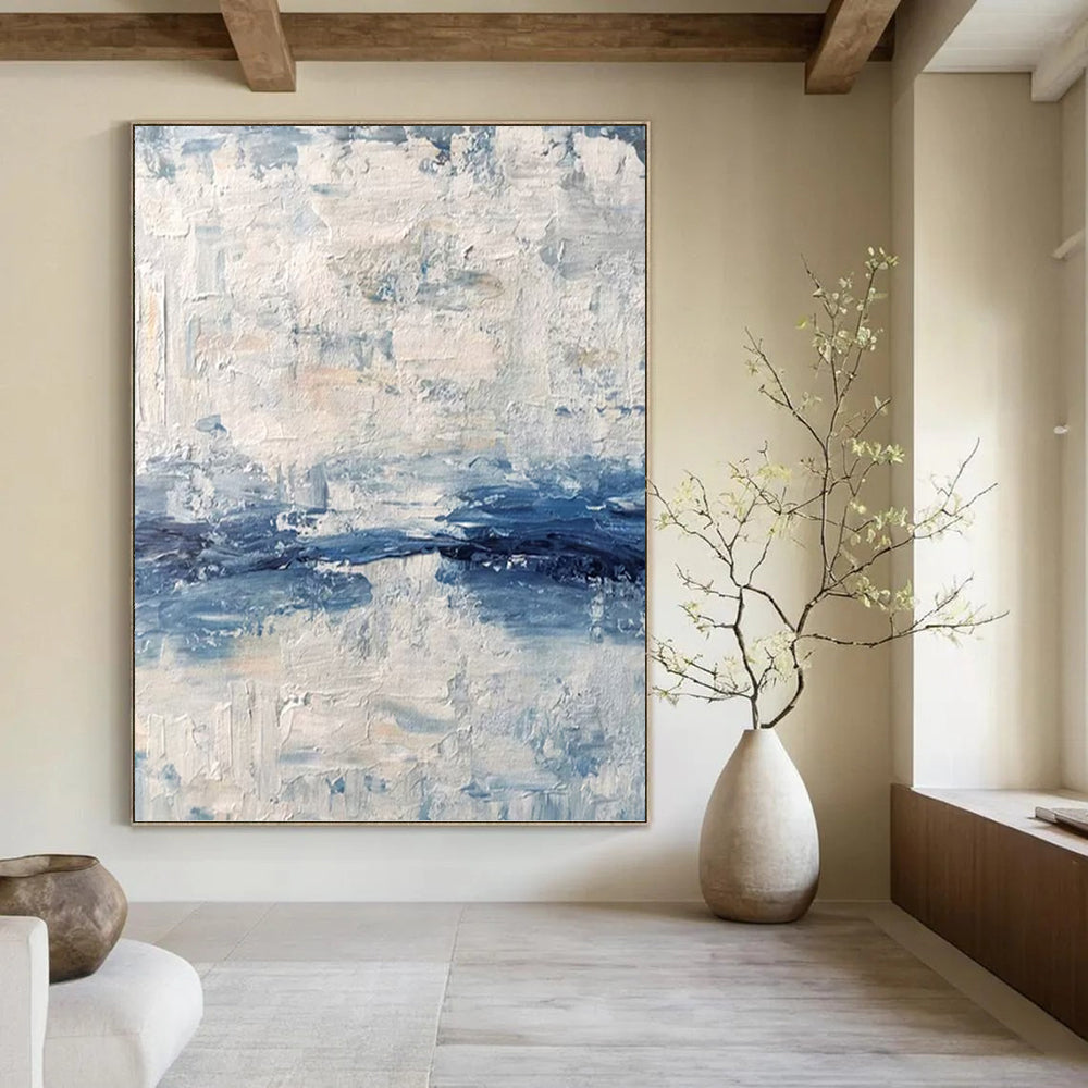 “Blue and White Textured Sea” - Abstract, Coastal - Inspired Painting On Canvas PT1546