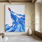 “Blue and White Wave with Orange Boat” - Dynamic Sea Scene Painting On Canvas DS321