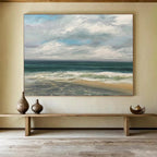 “Serene Coastal Scene in Blues and Grays” - Realistic Seaside Oil Painting On Canvas PT021