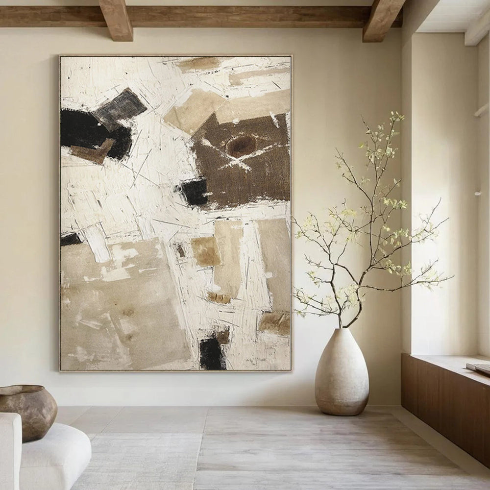 “Beige - Black - White Geometric” - Contemporary Abstract Painting On Canvas PS0128