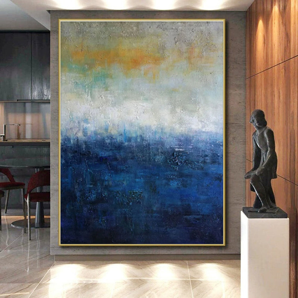Gradient Blues and Yellows, "Dusk Horizon" – Abstract Landscape Painting On Canvas PS0884