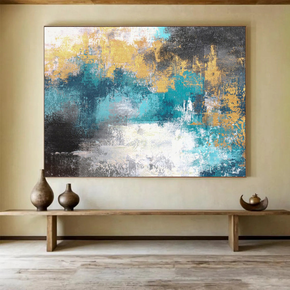 “Blue - Gold Abstract Textures” - Abstract, Opulent - Styled Painting On Canvas DKS004