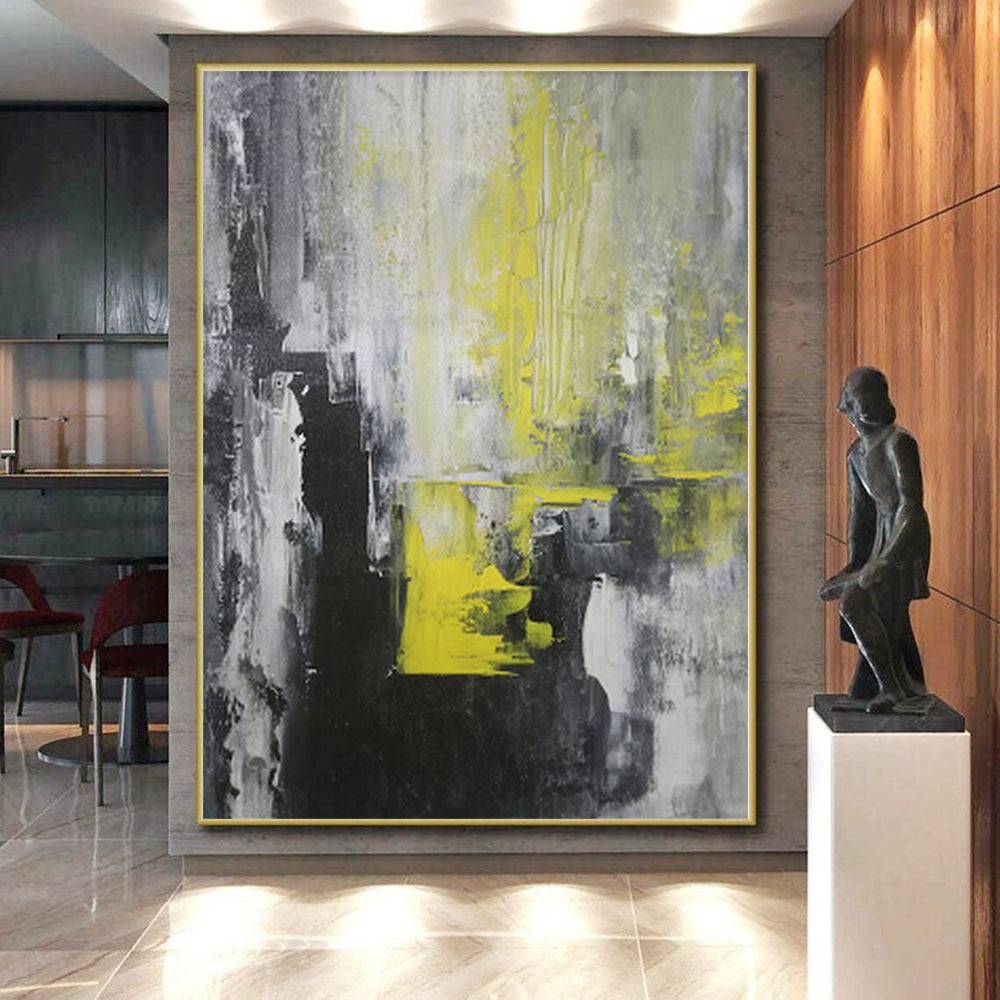 “Gray - Yellow Abstract Urban” - Industrial Abstract Painting On Canvas PS0063