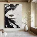 Black & White Textured Face, Abstract Expressionism, Painting On Canvas PT2134