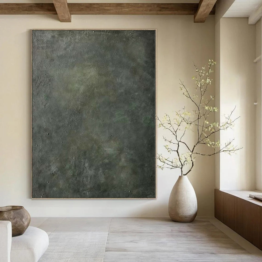 “Gray - Green Textured Subtle” - Understated Abstract Painting On Canvas PS0143