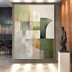 “Green - Gray Geometric Blocks” - Green, Gray Abstract Geometric Painting On Canvas PS0394