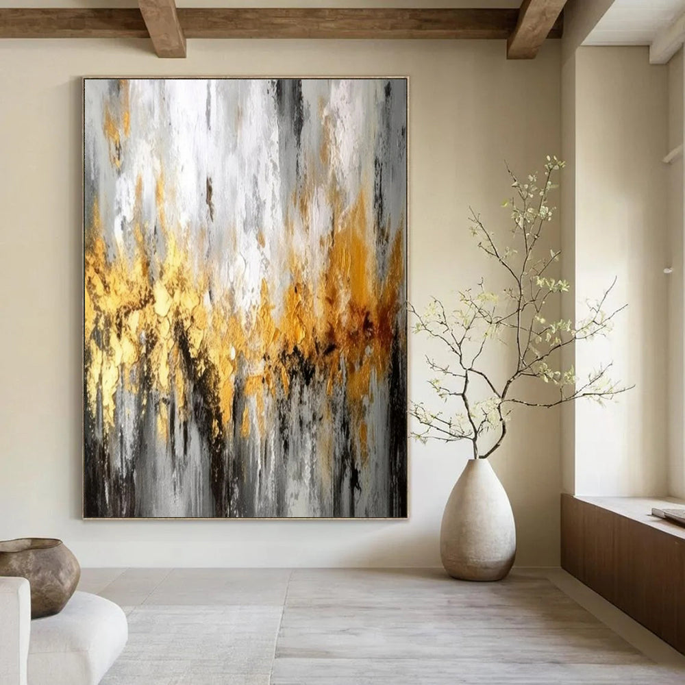 Gray and Gold Abstract, "Gilded Mist" – Abstract Textured Painting On Canvas PS0923