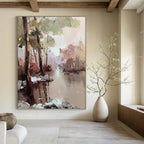 “Pastel - Toned River Forest” - Impressionist Landscape Painting On Canvas PT1296