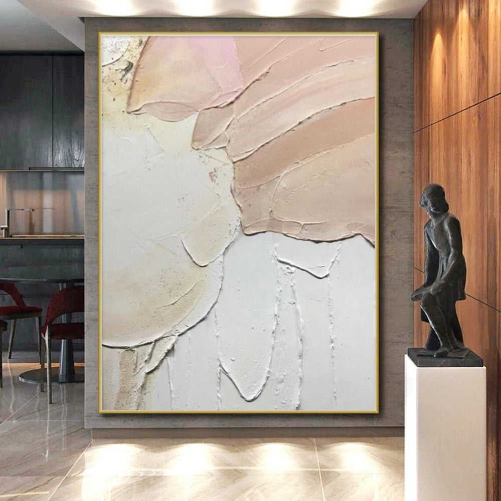 “Soft Pink & White Textured Art” - Textured Abstract Painting On Canvas PS0409