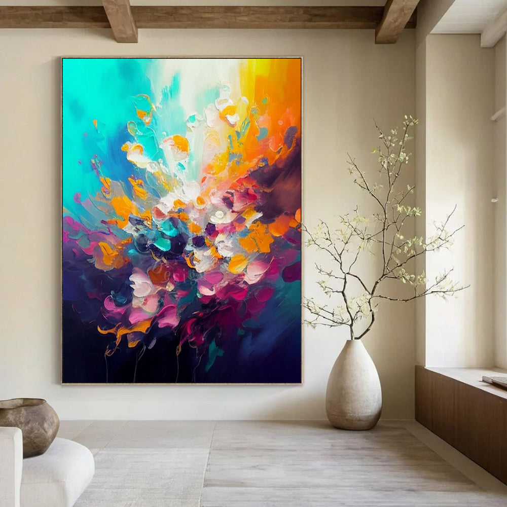Explosive Color Burst, "Rainbow Eruption" – Abstract Expressionist Painting On Canvas PS0918