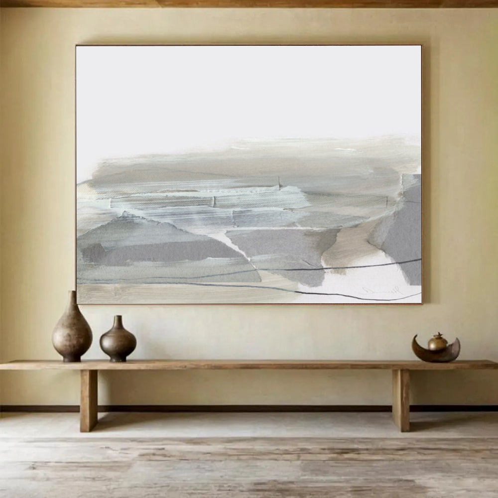 “Minimalist Gray and Beige Abstract Landscape” - Contemporary Landscape Painting On Canvas PT130