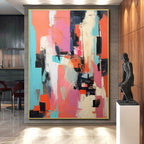 “Coral - Pink - Teal Abstract Vivid Blocks” Painting On Canvas PS0839