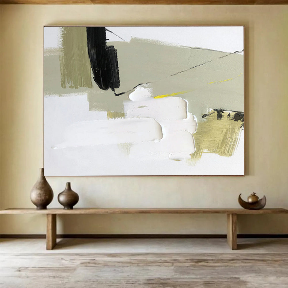 Soft Greens and White Layers - Subtle Abstract Painting On Canvas DKS314