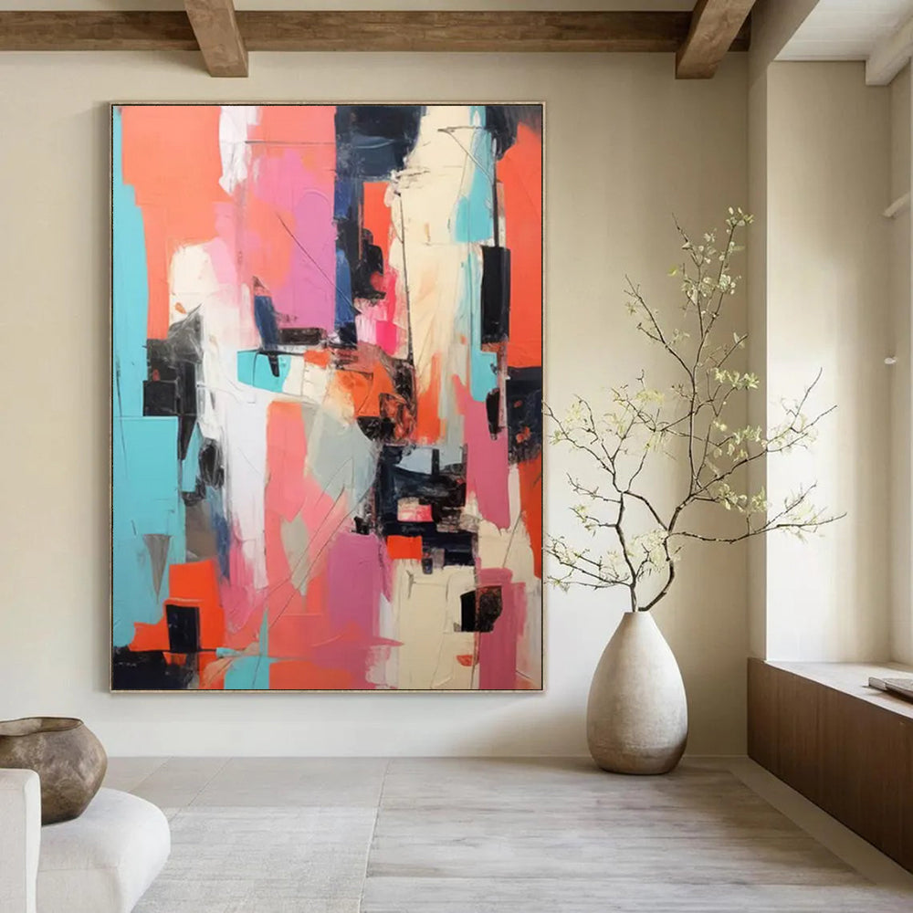“Vibrant Blocks” - Colorful Cubist - Style Composition Painting On Canvas DS127
