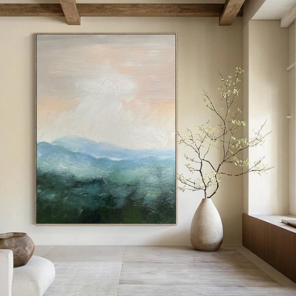 “Soft Pink - Blue Mountainscape” - Impressionistic Landscape Painting On Canvas DS010