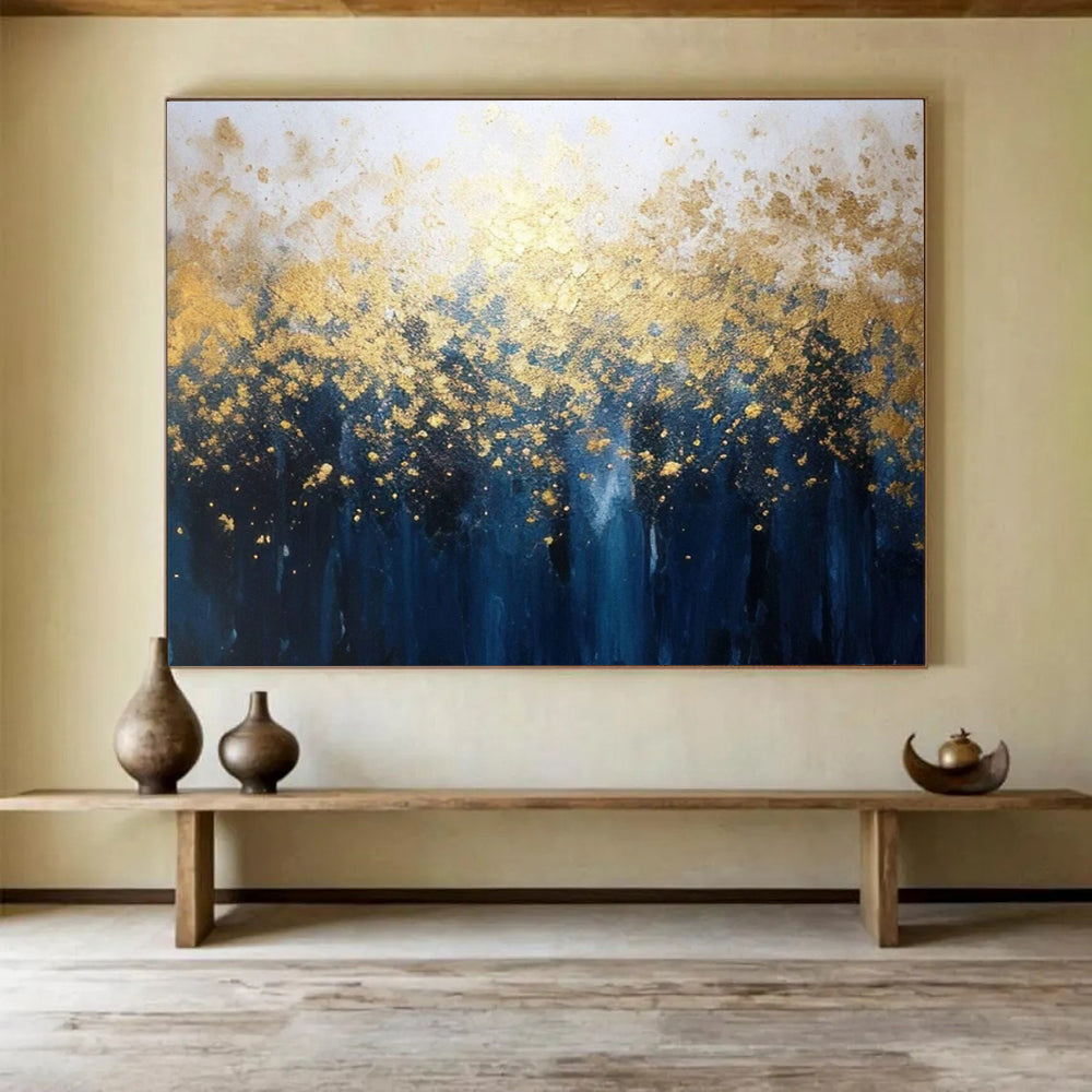 “Gilded Forest in Blues and Golds” - Magical Landscape Painting On Canvas PT048