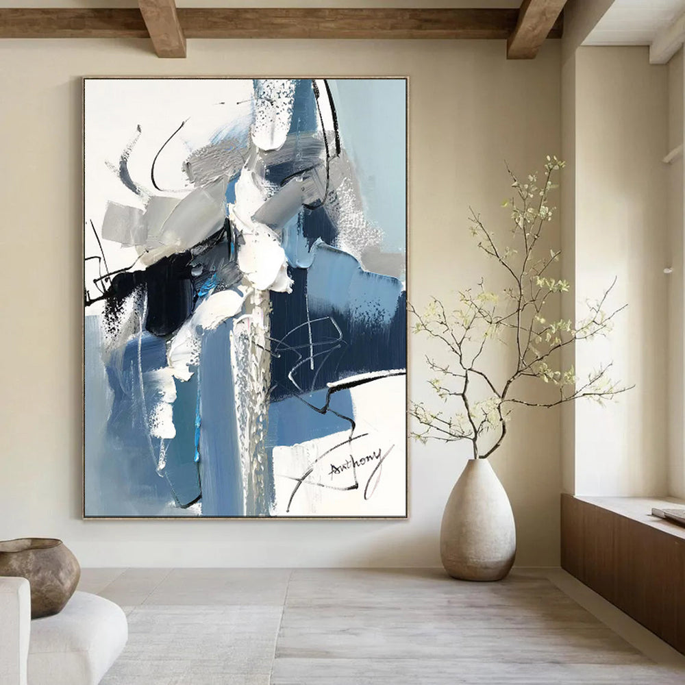 “Blue - Gray Abstract Brushstroke Art” - Abstract Painting On Canvas PT2082