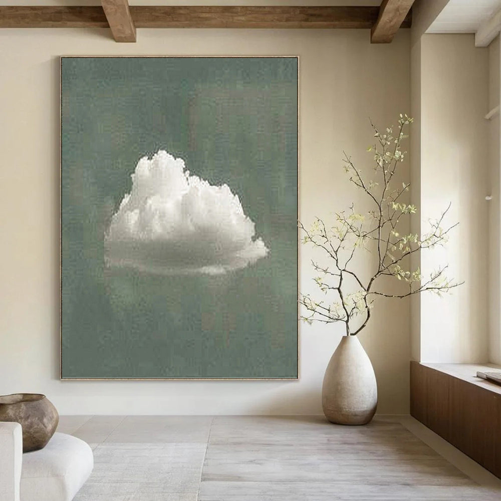 “Single White Cloud: Minimalist Nature Art” - Whimsical Realist Painting On Canvas PT0970