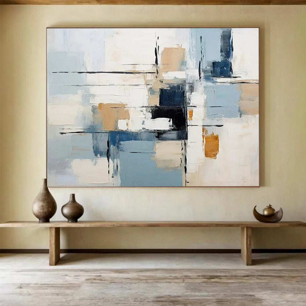 “Soft Blue and Beige Abstract Blocks” - Minimalist Abstract Painting On Canvas PT092