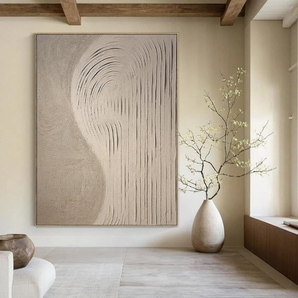 Beige Textured Lines, "Sandy Swirls" – Textured Abstract Painting On Canvas PS0958
