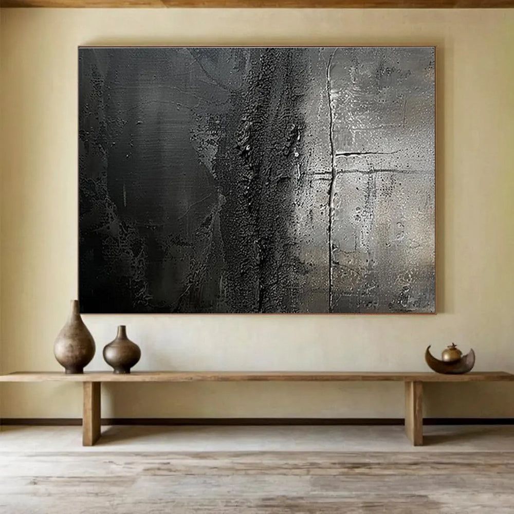Grey and Black Textured Layers Abstract Expressionist Painting On Canvas DKS150