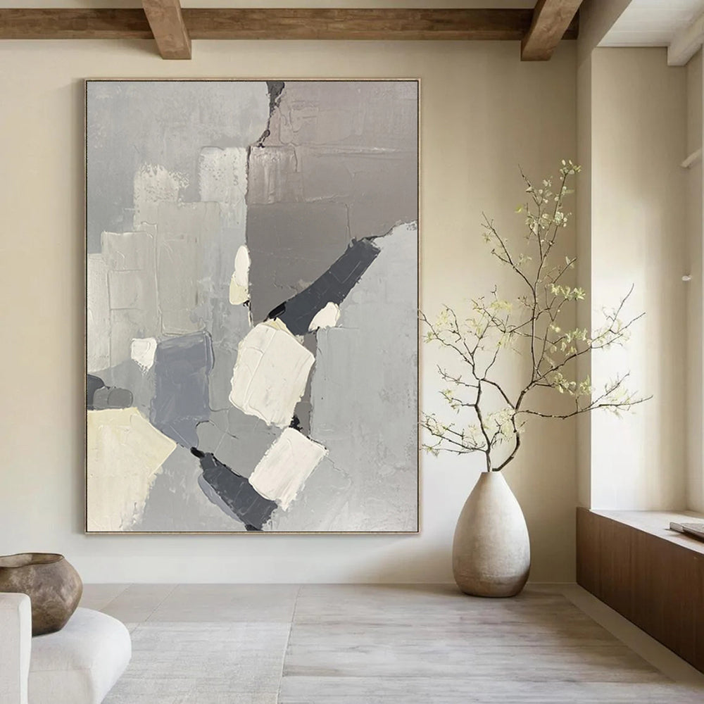 “Gray - Toned Abstract Blocks” - Minimalist, Geometric - Shaped Painting On Canvas PT1586