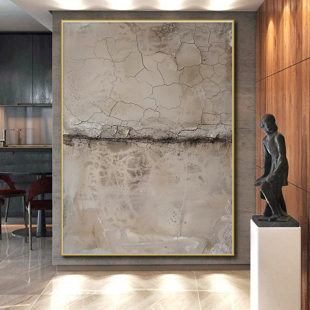 “Cracked Beige Texture” - Beige Abstract Minimalist Painting On Canvas PS0703