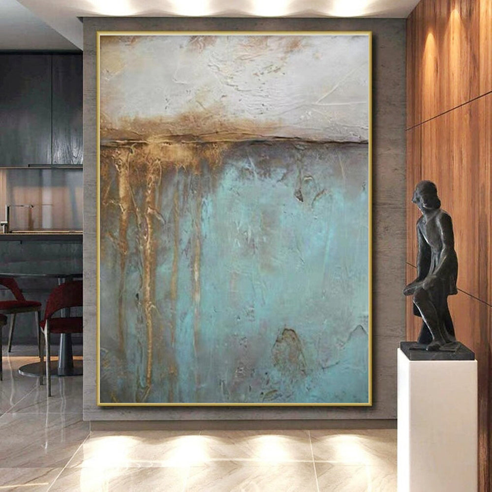 “Rustic Blue - Brown” - Blue, Brown, Beige Abstract Textured Painting On Canvas PS0629