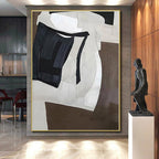 “Monochrome Geometric Forms” - Black, White, Brown Abstract Geometric Painting On Canvas PS0557