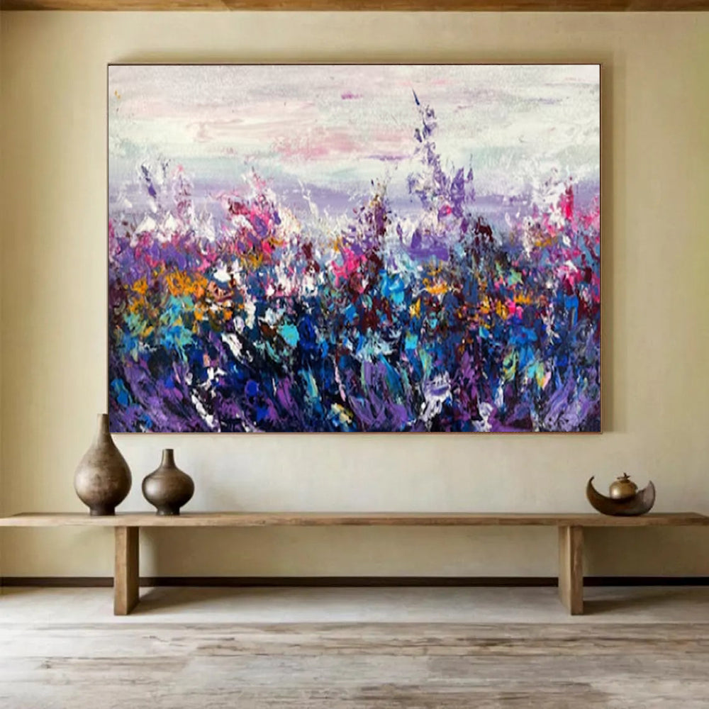 “Purple - Blue Flower Field” - Impressionist Landscape - Painting On Canvas PT1777