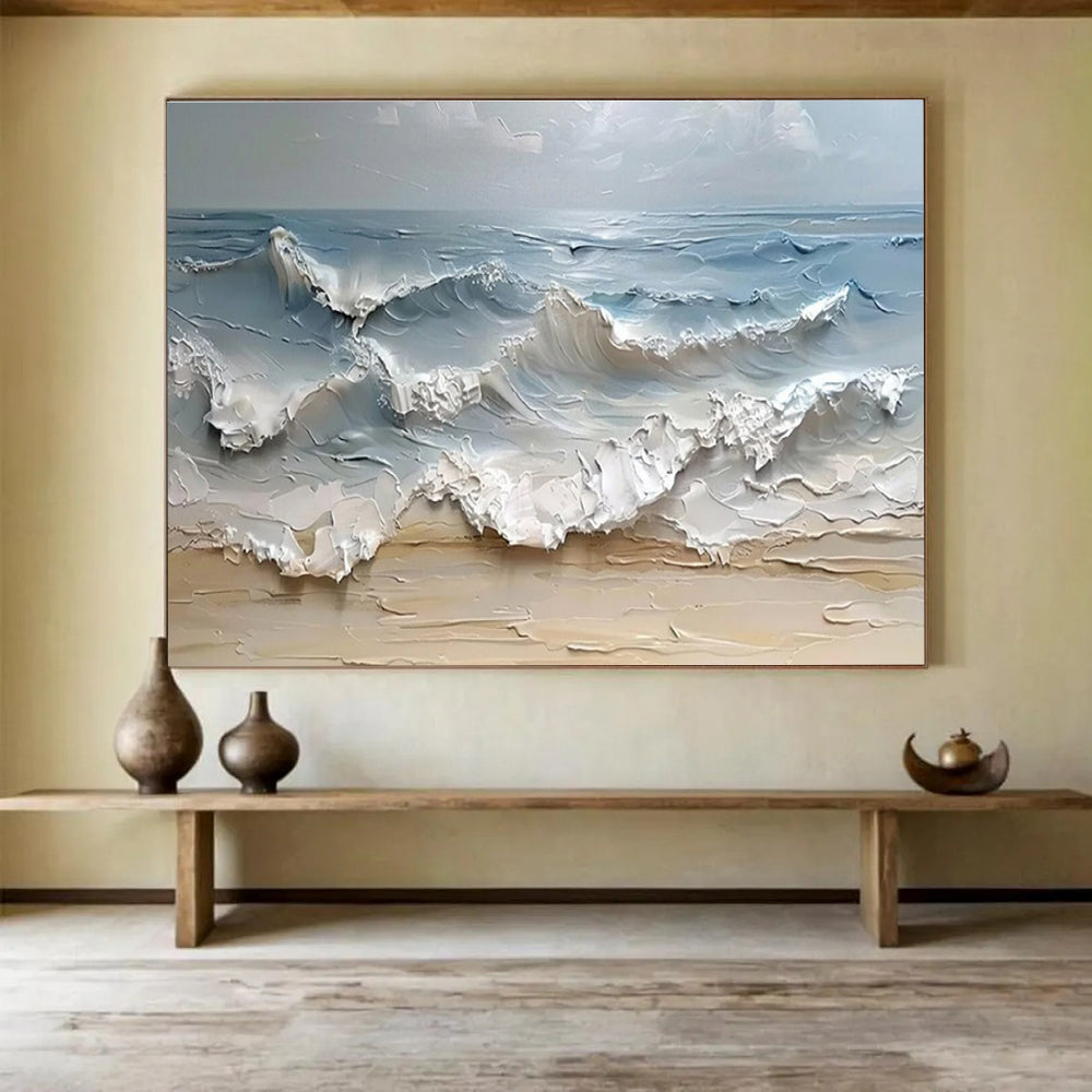 “3D - like Sea Waves” - Impasto Oil Painting On Canvas DKS796