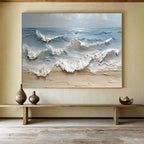 “3D - like Sea Waves” - Impasto Oil Painting On Canvas DKS796