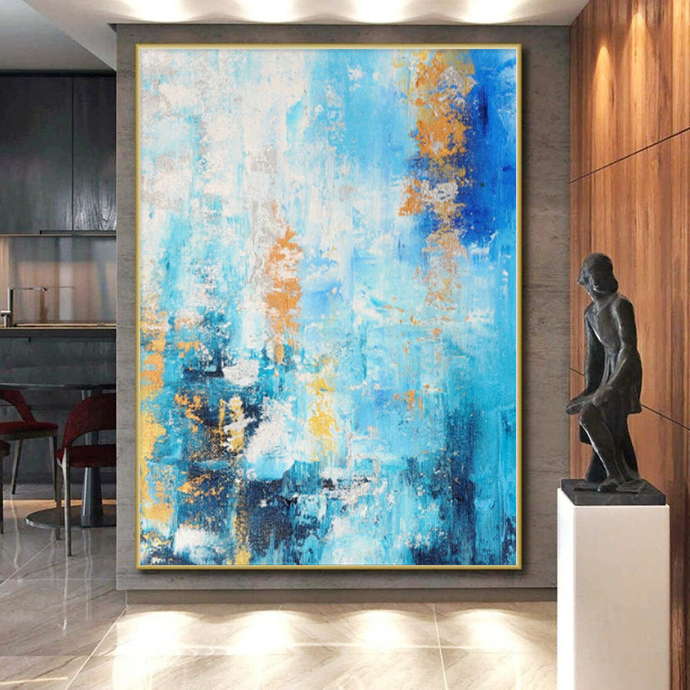 “Blue and Gold Abstract Flow” - Abstract Expressionist Painting On Canvas PS0015