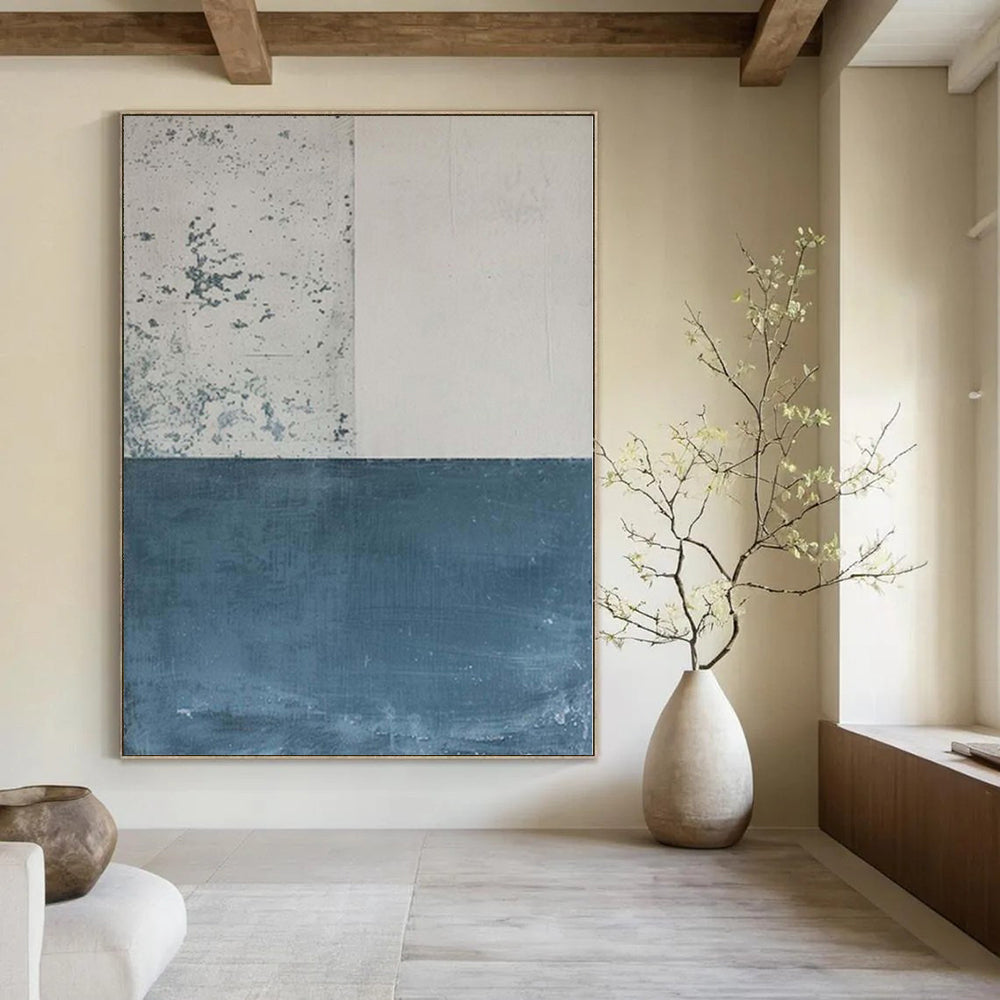 “Blue - Gray - White Textured Minimalist” - Serene Abstract Painting On Canvas PS0139