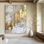 Gray, Gold, White with Textured Layers "Gilded Aura" Abstract Painting On Canvas PS1275